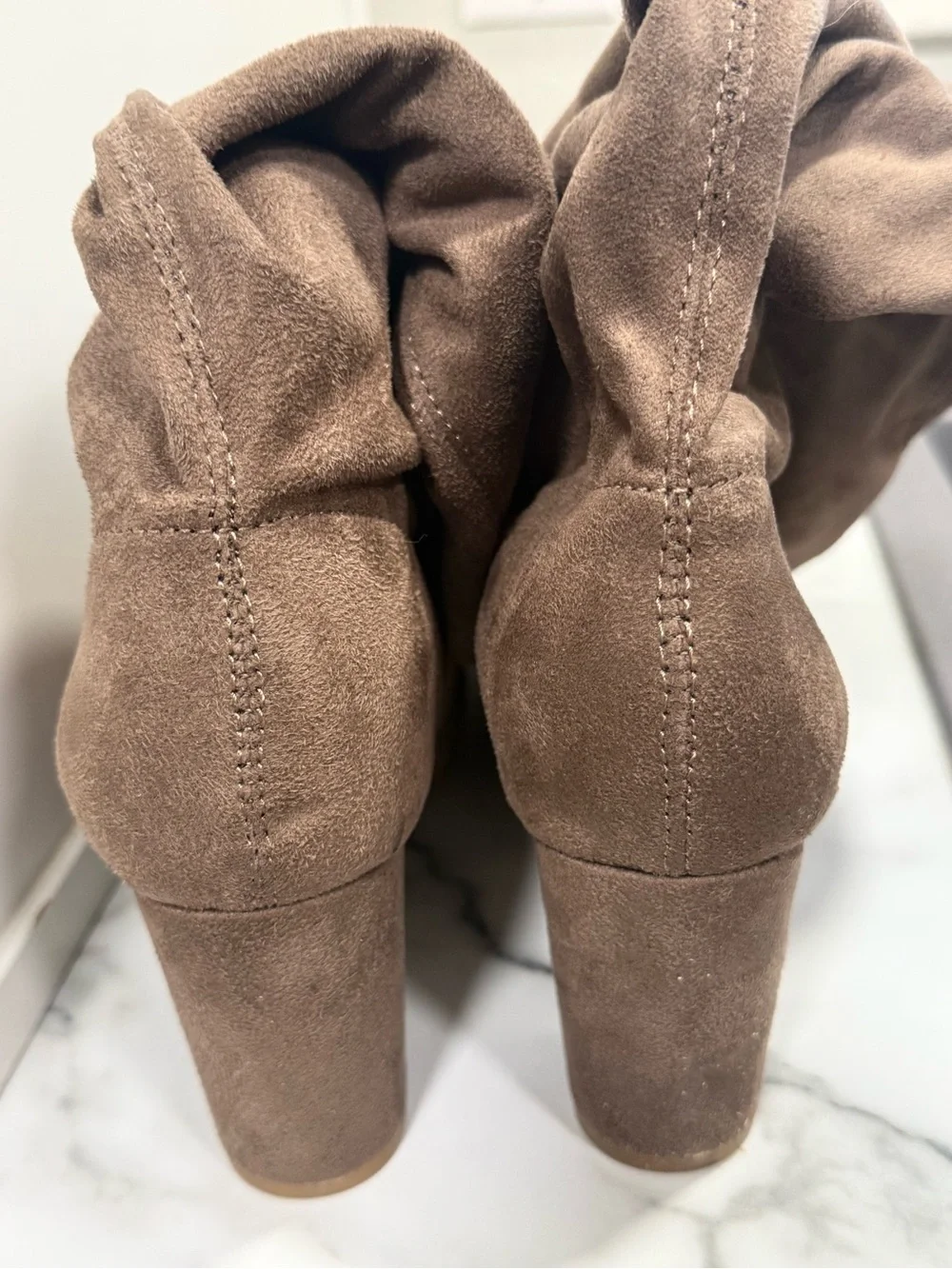 Taupe Over-the-Knee Faux Suede Low Block Heel Tie Back Boots Size 11